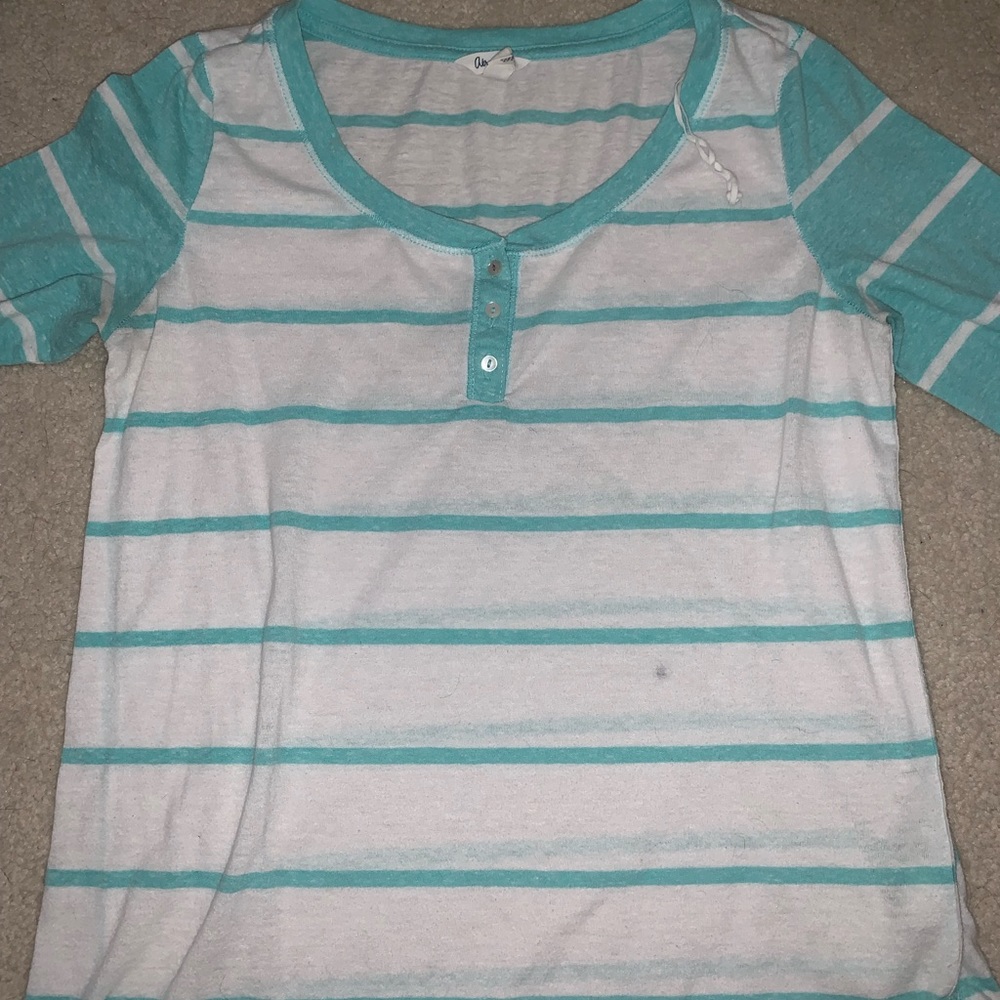 White and Aqua striped shirt